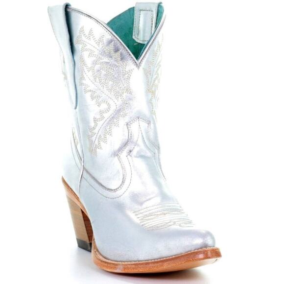 CORRAL WOMEN'S SILVER/TEAL EMBROIDERED ROUND TOE WESTERN COWBOY BOOTS/BOOTIES!! - Picture 1 of 16